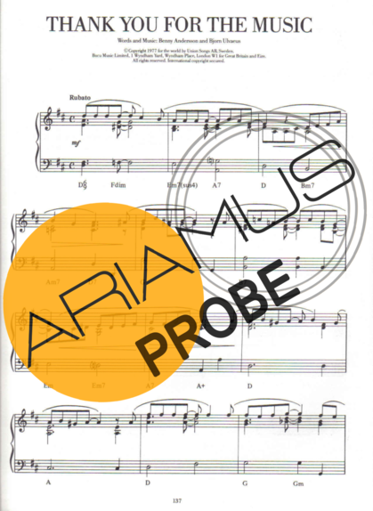 Abba Thank You For The Music score for Klavier