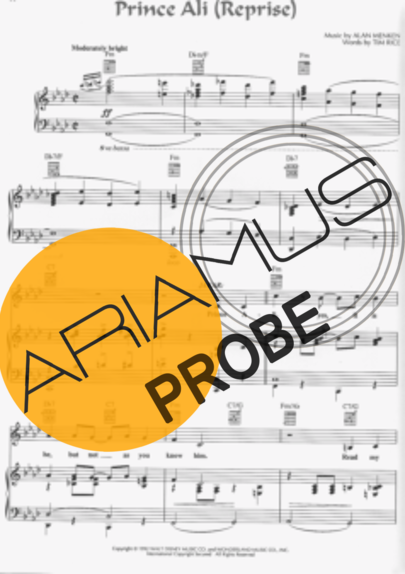 Aladim Prince Ali (Reprise) score for Klavier