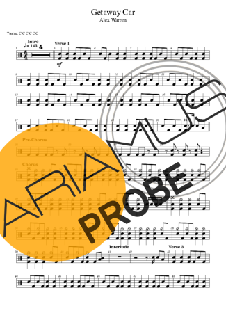Alex Warren Getaway Car score for Schlagzeug