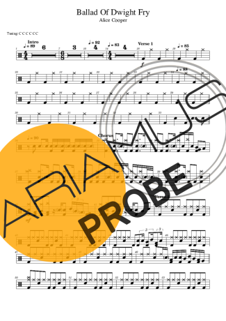Alice Cooper Ballad Of Dwight Fry score for Schlagzeug