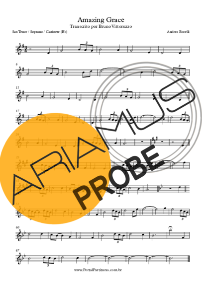 Andrea Bocelli Amazing Grace score for Tenor-Saxophon Sopran (Bb)