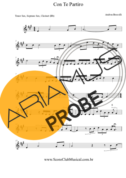 Andrea Bocelli Con Te Partirò score for Tenor-Saxophon Sopran (Bb)