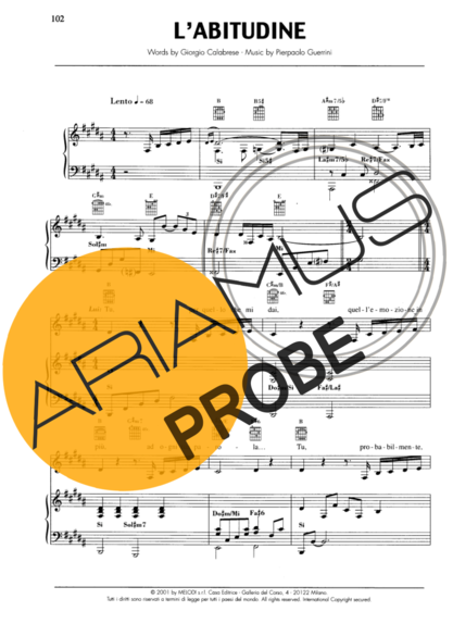 Andrea Bocelli L Abitudine score for Klavier