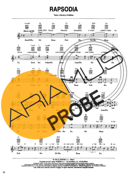 Andrea Bocelli Rapsodia score for Keys