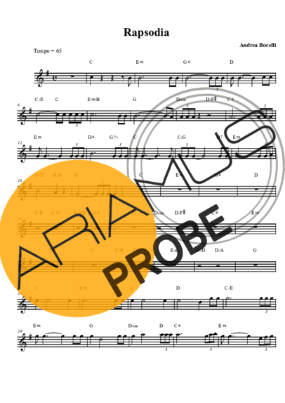 Andrea Bocelli Rapsodia score for Tenor-Saxophon Sopran (Bb)