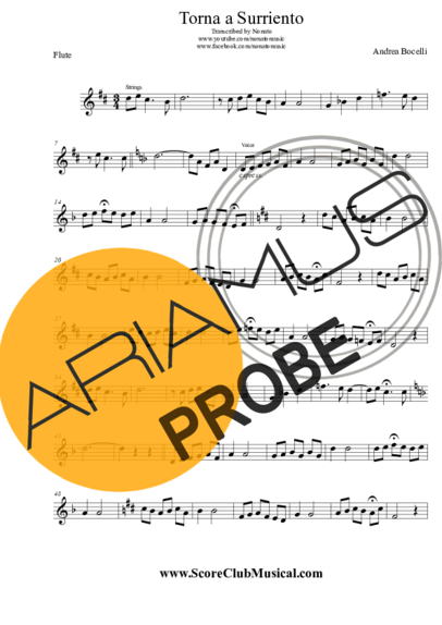 Andrea Bocelli Torna a Surriento score for Floete