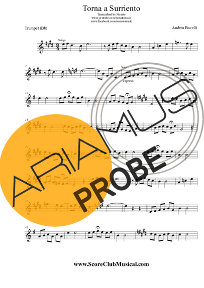Andrea Bocelli Torna a Surriento score for Trompete