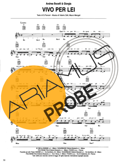 Andrea Bocelli Vivo Per Lei score for Keys