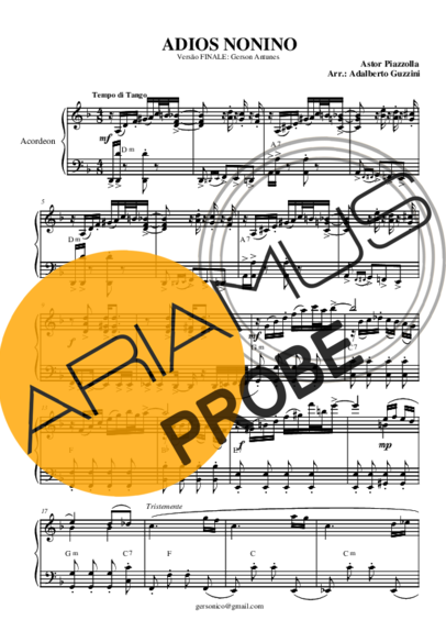 Astor Piazzolla Adios Nonino score for Akkordeon