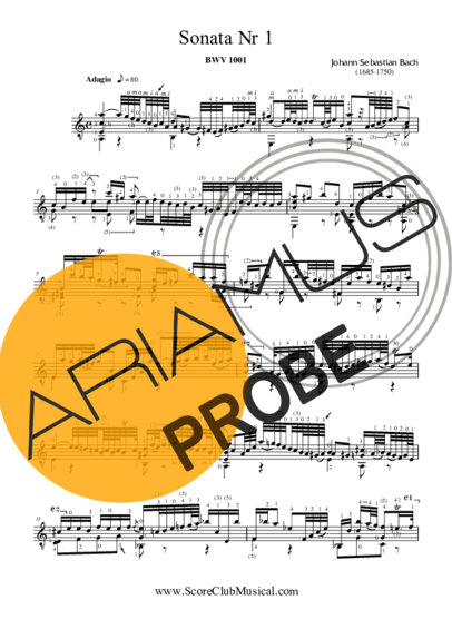Bach Adagio BWV 1001 (da Sonata Nr 1 para Violino) score for Akustische Gitarre