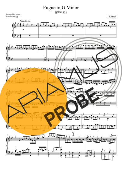 Bach Fugue In G Minor score for Klavier