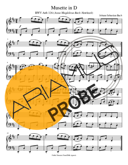 Bach Musette In D score for Klavier