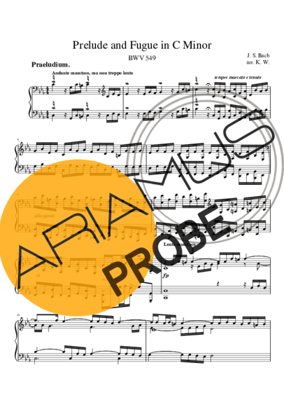 Bach Prelude And Fugue In Cm score for Klavier