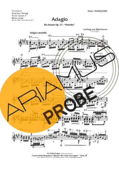 Beethoven Adágio Op. 13 (da Sonata Patética) score for Akustische Gitarre