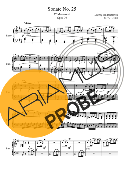 Beethoven Sonata No 25 3rd Movement score for Klavier