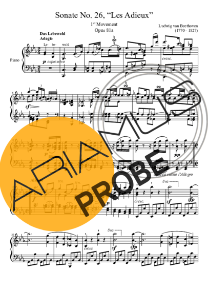 Beethoven Sonata No 26 Les Adieux 1st Movement score for Klavier