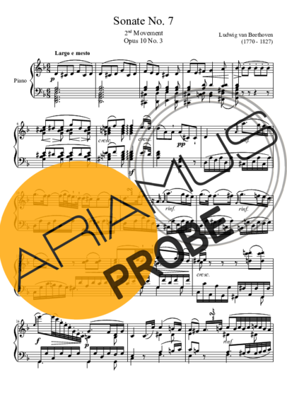 Beethoven Sonata No. 7 2nd Movement score for Klavier