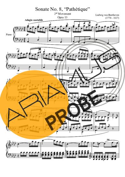 Beethoven Sonata No. 8 Pathetique 2nd Movement score for Klavier