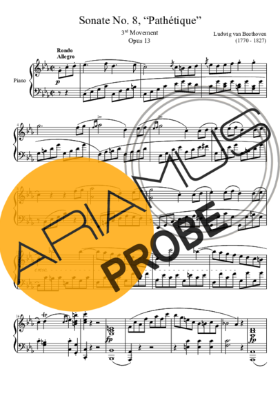 Beethoven Sonata No. 8 Pathetique 3rd Movement score for Klavier