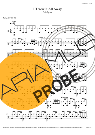 Bob Dylan I Threw It All Away score for Schlagzeug