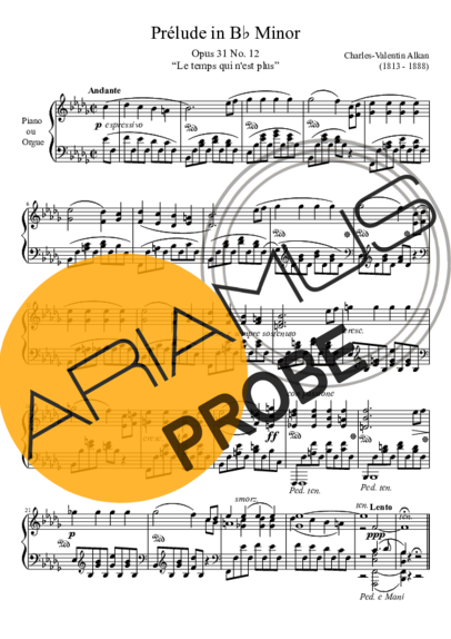 Charles Valentin Alkan Prelude Opus 31 No. 12 In B Minor score for Klavier