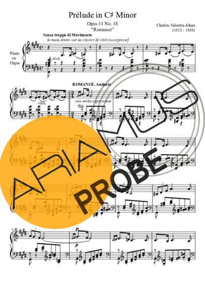 Charles Valentin Alkan Prelude Opus 31 No. 18 In C Minor score for Klavier