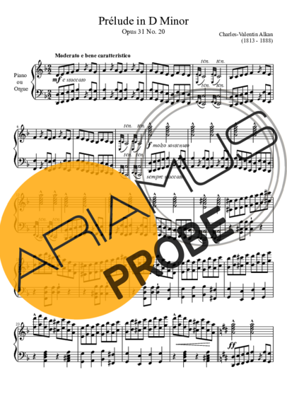 Charles Valentin Alkan Prelude Opus 31 No. 20 In D Minor score for Klavier