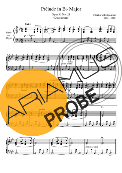 Charles Valentin Alkan Prelude Opus 31 No. 21 In B Major score for Klavier