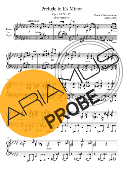Charles Valentin Alkan Prelude Opus 31 No. 22 In E Minor score for Klavier