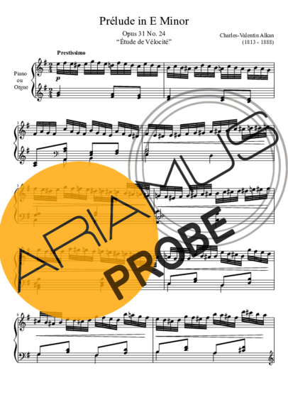 Charles Valentin Alkan Prelude Opus 31 No. 24 In E Minor score for Klavier