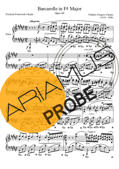 Chopin Barcarolle Opus 60 In F# Major score for Klavier