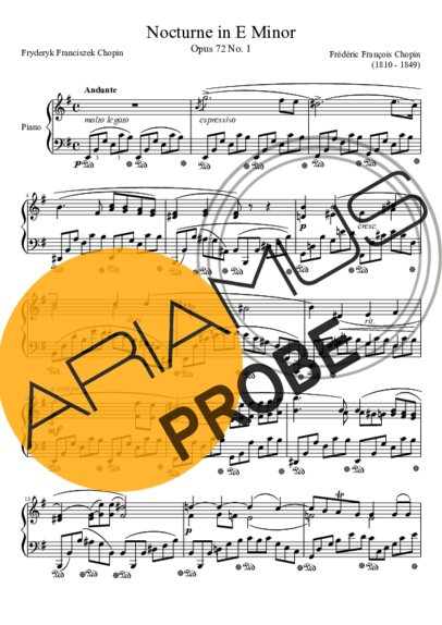 Chopin Nocturne Opus 72 No. 1 In E Minor score for Klavier