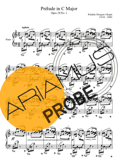 Chopin Prelude Opus 28 No. 01 In C Major score for Klavier