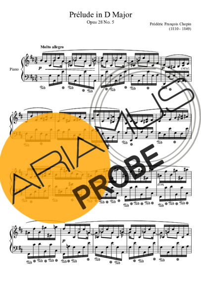Chopin Prelude Opus 28 No. 05 In D Major score for Klavier