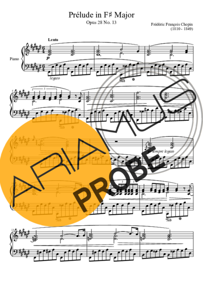 Chopin Prelude Opus 28 No. 13 In F Major score for Klavier