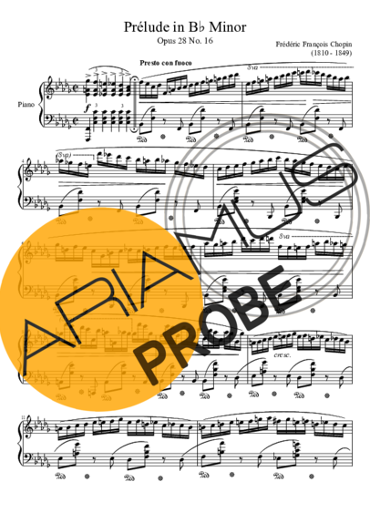 Chopin Prelude Opus 28 No. 16 In B Minor score for Klavier