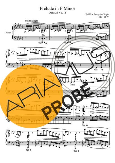 Chopin Prelude Opus 28 No. 18 In F Minor score for Klavier