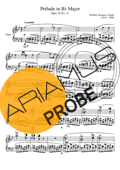 Chopin Prelude Opus 28 No. 21 In B Major score for Klavier