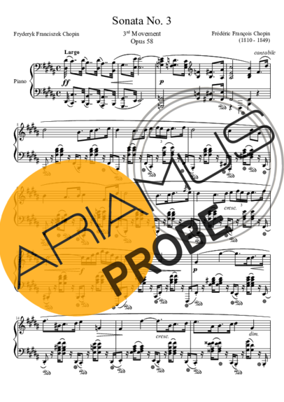 Chopin Sonata No. 3 3rd Movement score for Klavier