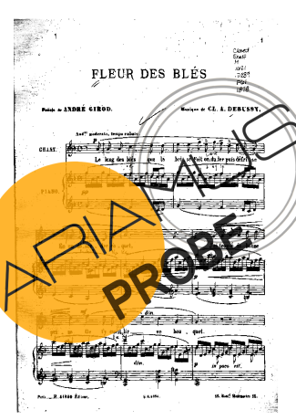 Claude Debussy Fleur Des Blés score for Klavier