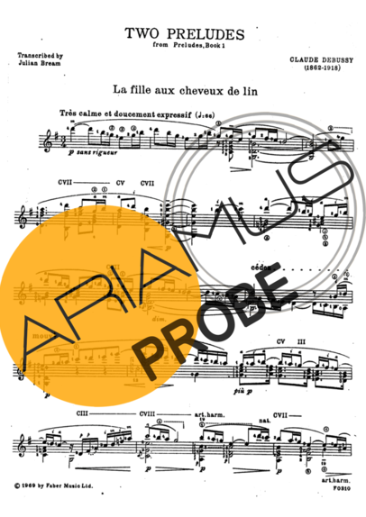 Claude Debussy Two Preludes score for Akustische Gitarre