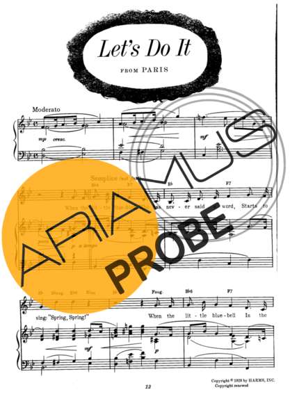 Cole Porter Lets Do It score for Klavier