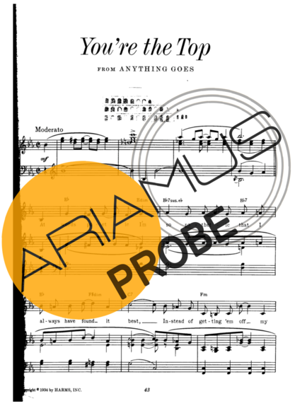 Cole Porter Youre The Top score for Klavier