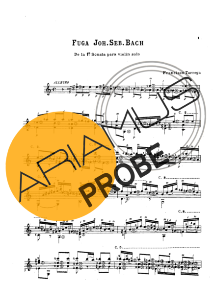 Francisco Tárrega Fuga (J.S. Bach) score for Akustische Gitarre