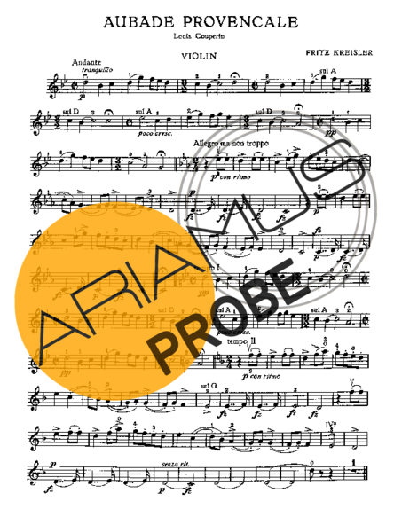 Fritz Kreisler Aubade Provencale score for Geigen