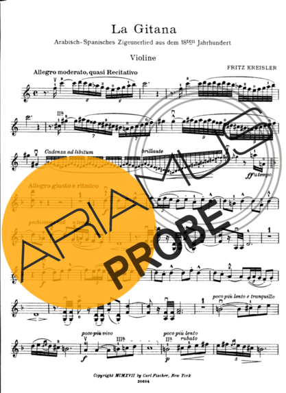 Fritz Kreisler La Gitana score for Geigen