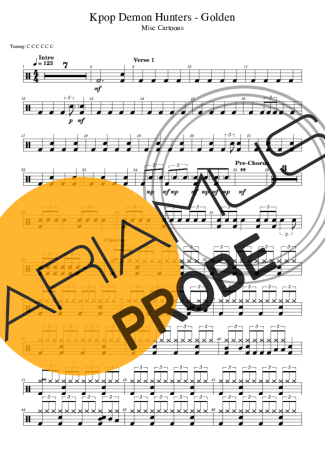 Kpop Demon Hunters Golden Partituren für Schlagzeug