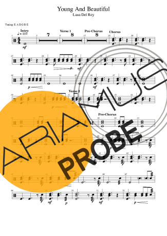Lana Del Rey Young And Beautiful score for Schlagzeug