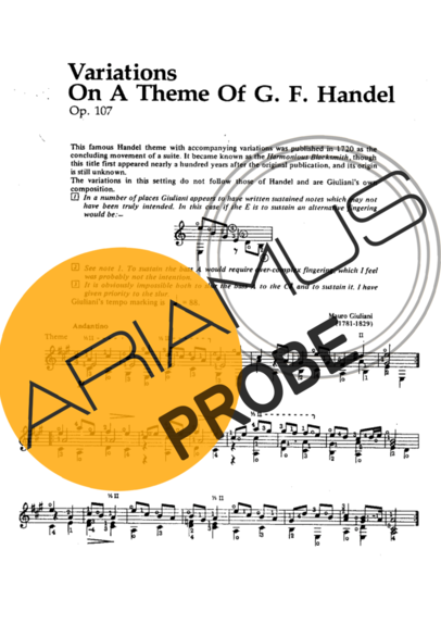 Mauro Giuliani Variations On A Theme Of Handel score for Akustische Gitarre