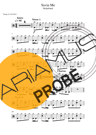 Nickelback Savin Me score for Schlagzeug